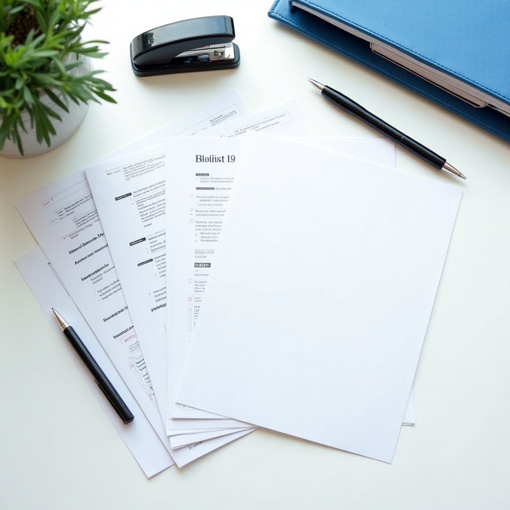 Organized set of Philippine business registration documents spread on a clean desk with a pen and folder